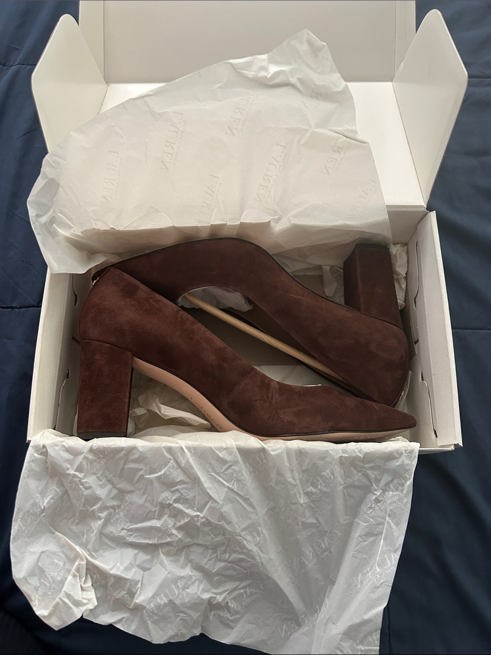 Lauren Ralph Lauren Brown Suede Pointed Toe Pumps with Low Heel